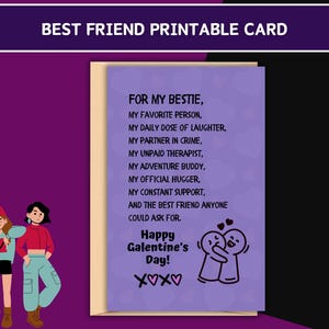 Galentine's Day Karte für die beste Freundin, druckbare Bestie-Nachricht, herzliche Wertschätzung für BFF, Freundschaftsgruß, Valentinstagskarte