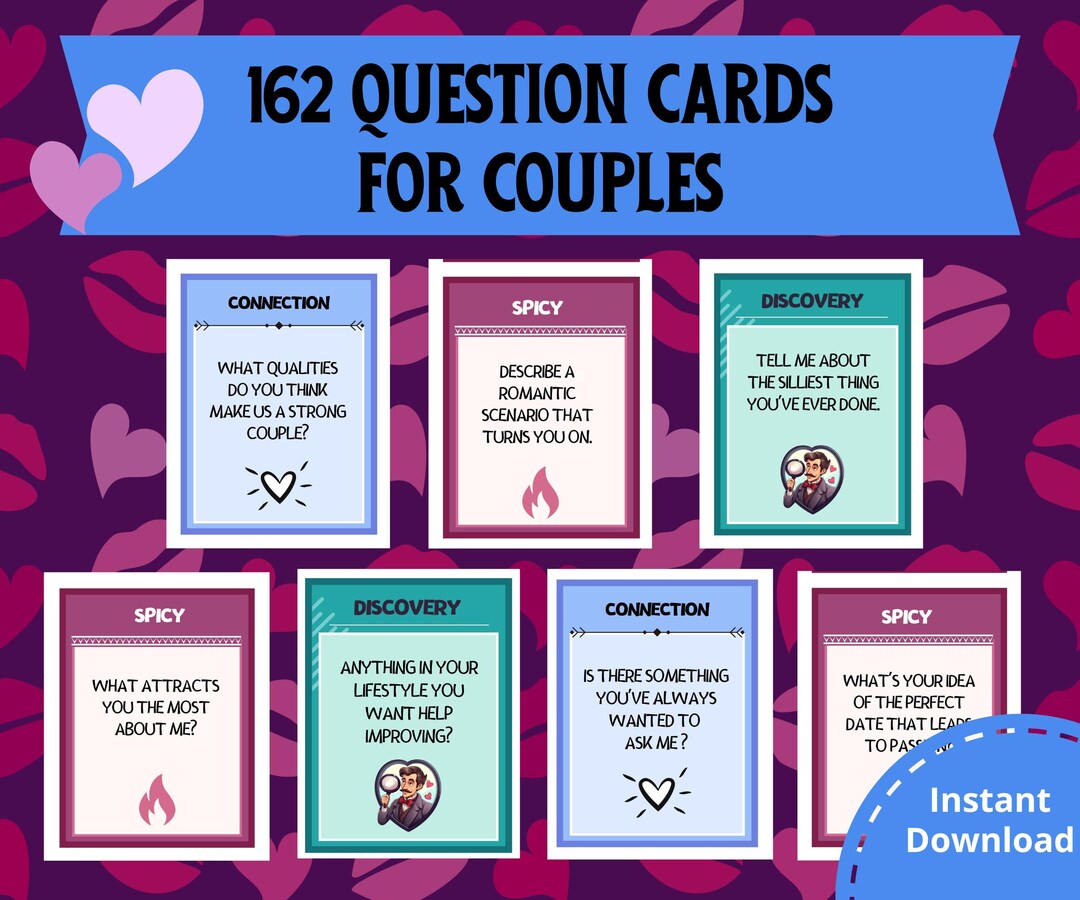 Couple Connection Cards, 162 Printable Question Cards for Partner ...