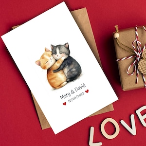 Custom Cats Couple Card, Personalized Love Kittens greeting, Cute Printable gift for anniversary, Romantic Valentines day gift, Cats lover