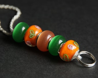 Beaded Lanyard. Badge Holder. Orange and Green Badge Lanyard. Id Lanyard. Green and Orange Badge Necklace. Handmade Lampwork Glass Lanyard.