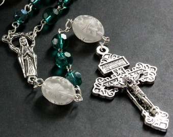 Teal Rosary. Crystal Rosary. Catholic Rosary. Silver Rosary. Handmade Rosary. Traditional Rosary. Prayer Beads. Handmade Rosaries.