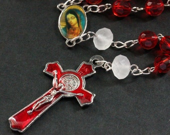 Red Rosary. Traditional Rosary in Silver. Crystal Rosary. Handmade Rosary. Catholic Rosary. Prayer Beads. Rosary Necklace. Handmade Rosaries