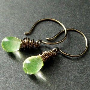 Lemon Lime Earrings in Yellow Green Wire Wrapped in Bronze Elixir of Limeaide. Handmade Earrings. image 5