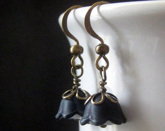 Black and White French Maid Floral Earrings. Handmade Jewelry