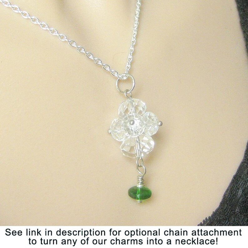 Crystal Pendant. Handmade Charm. Green Crystal Charm. Phone Charm, Key Chain, Wallet Charm or Zipper Pull. image 3