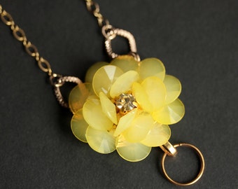 Yellow Flower Lanyard. Badge Necklace. Yellow Lanyard Necklace. ID Badge Holder. Badge Lanyard Jewelry. Gold Lanyard.