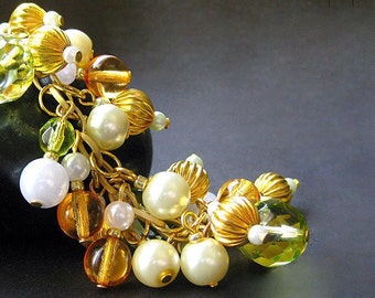 Handmade Bracelet and Earring Set - Honeydew n Cantaloupe. Handmade Bracelet.