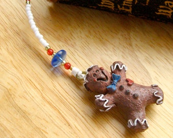 Gingerbread Man Bookmark. Beaded Book Charm. Holiday Book Marker. Christmas Book Thong. Beaded Page Marker. Bookish Gifts.