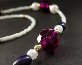 Purple Beaded Lanyard: Handmade ID Badge Holder or Eyeglass Chain