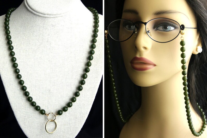 Eyeglass Strand or Badge Lanyard. Jade Green Beaded Eyeglass Etsy