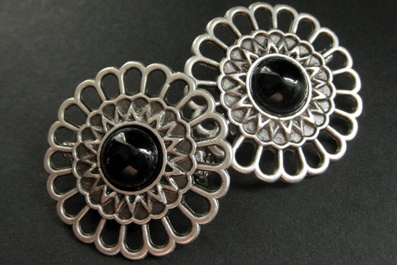 HOLIDAY SALE Set of Two Aged Silver Shoulder Brooches Norse Brooches in Mauve Glass Apron Pins Viking Brooches Handmade Historical Reenact
