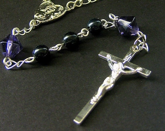 Single Decade Pocket Rosary - Handmade in Purple. Handmade Rosary.