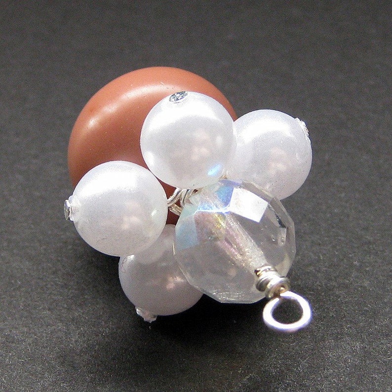 Pearl and Crystal Pendant. Pink Beaded Charm. Handmade Charm. Keyring, Zipper Pull, Purse Charm or Phone Charm. image 2