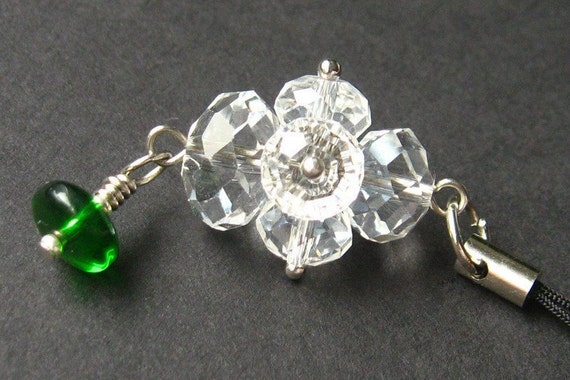 Crystal Pendant. Handmade Charm. Green Crystal Charm. Phone Charm, Key Chain, Wallet Charm or Zipper Pull.