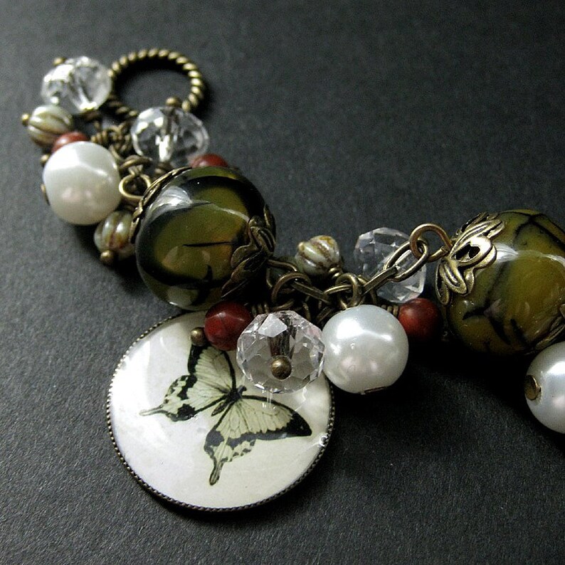 Olive Green Butterfly Bracelet. Gemstone Bracelet. Butterfly Etsy