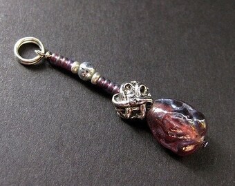 Key Chain, Phone Charm, Wallet Charm or Zipper Pull. Beaded Purple Pendant. Beaded Charm. Handmade Charm.