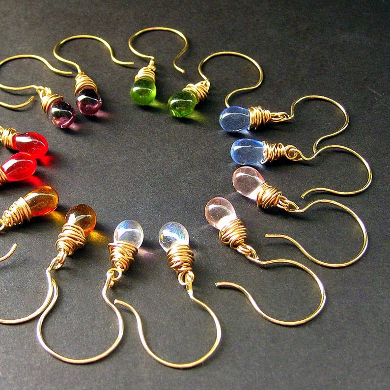 Blood Red Earrings. Gold Wire Wrapped Earrings Teardrop Post Earring Backs. Handmade Jewelry image 5