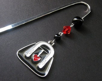 Shopaholic Beaded Bookmark - Black Purse with Red Heart Bookmark. Handmade.