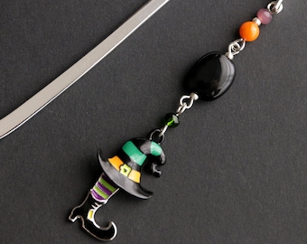 Halloween Witch Bookmark. Witch Hat Beaded Bookmark. Halloween Book Charm. Book Hook Bookmark. Halloween Gift. Handmade Book Charm.