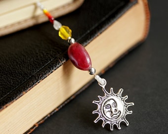 Sun Bookmark. Red Bookmark. Beaded Book Thong. Yellow Bookmark. Beaded Bookmark. White Bookmark. Sun Book Charm. Handmade Bookmark.