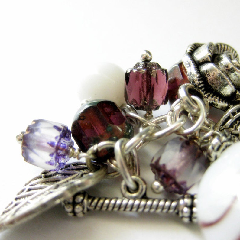 Purple Roses Charm Bracelet in Lampwork Glass and Silver Rose Charms. Handmade Jewelry image 4