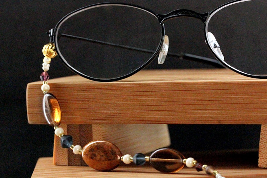 Glasses Lanyard. Brown Beaded Lanyard. Navy Blue Eyeglass Necklace