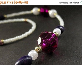 SUMMER SALE Purple Lanyard. Id Badge Holder. Purple Beaded Lanyard or Eyeglass Chain. Handmade Lanyard.