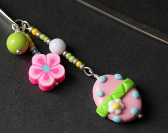 Pink Easter Egg Bookmark. Polymer Clay Beaded Bookmark. Easter Bookmark. Book Hook Book Charm. Handmade Bookmark.