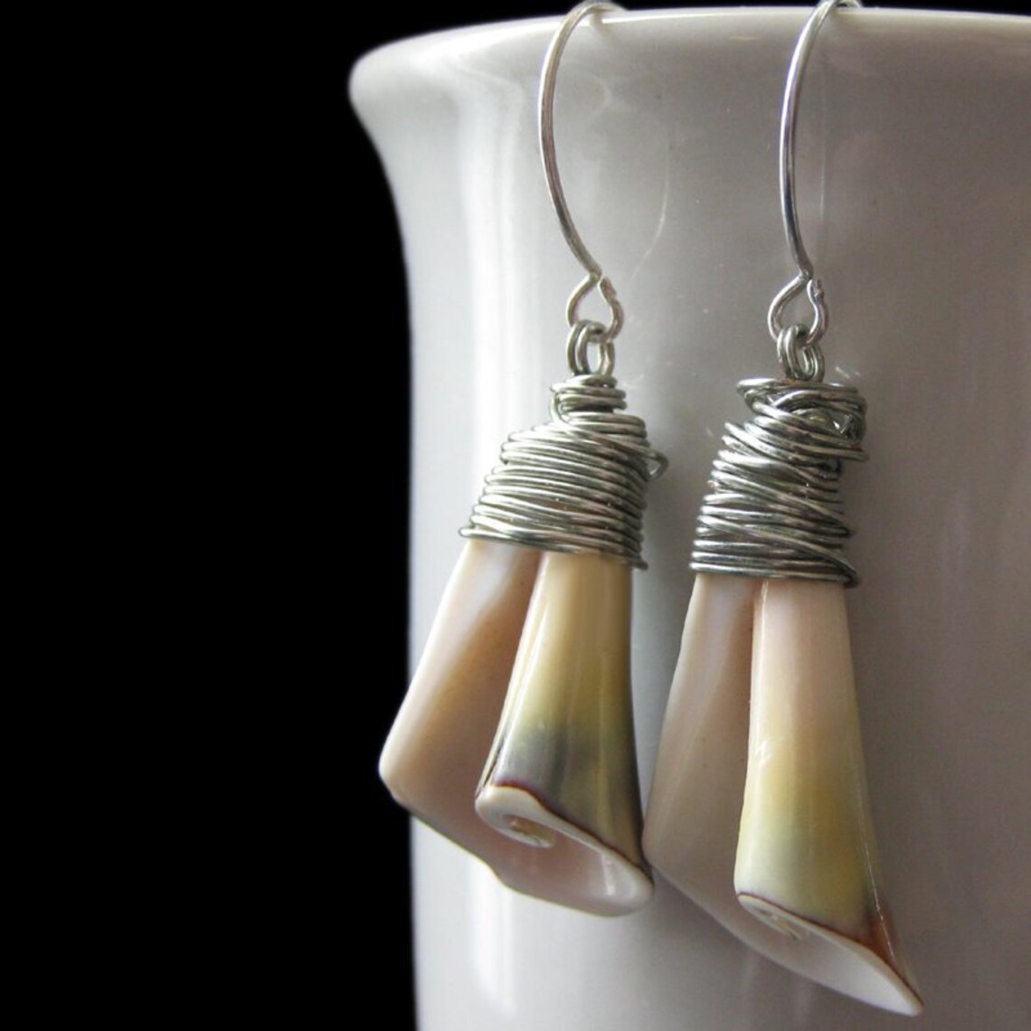 Silver Wire Wrapped Spiral Seashell Earrings. Shell Earrings in Silver ...