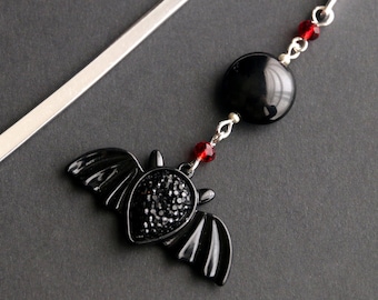 Black Bat Beaded Bookmark: Halloween Book Charm