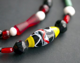 Viking Cascade Necklace. Red and Black Norse Necklace - 24.75-inch (62.9cm) - Beaded Necklace Historical Reenactment Viking Jewely.