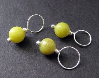 Jade Stitch Markers in Green Jade and Silver - 10mm Size. Handmade Stitch Markers