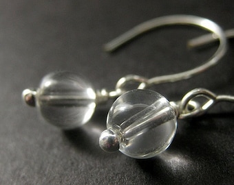 Clear Glass Bauble Earrings in Silver. Handmade Jewelry