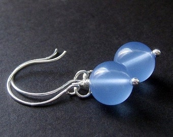 Blue Chalcedony Earrings. Gemstone Earrings. Blue Earrings. Dangle Earrings in Silver. Handmade Jewelry
