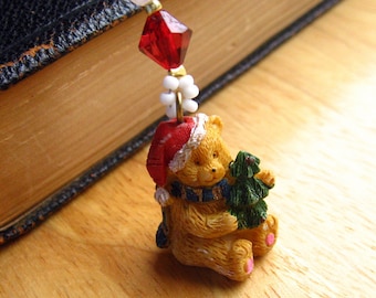 Christmas Teddy Bear Bookmark. Beaded Bookmark. Christmas Book Charm. Book Lover Gift. Holiday Page Marker. Bookish GIft. Christmas Bookmark