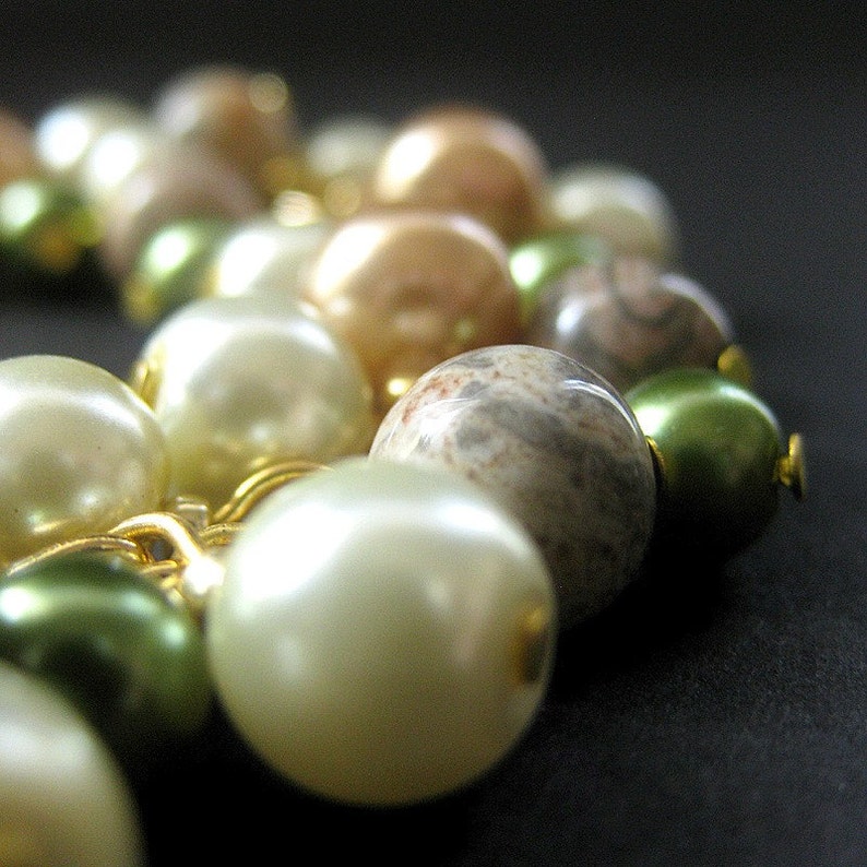 Pearl Bracelet. Gemstone Bracelet. Charm Bracelet in Green Forest Glen Cluster Bracelet. Handmade Bracelet. image 4