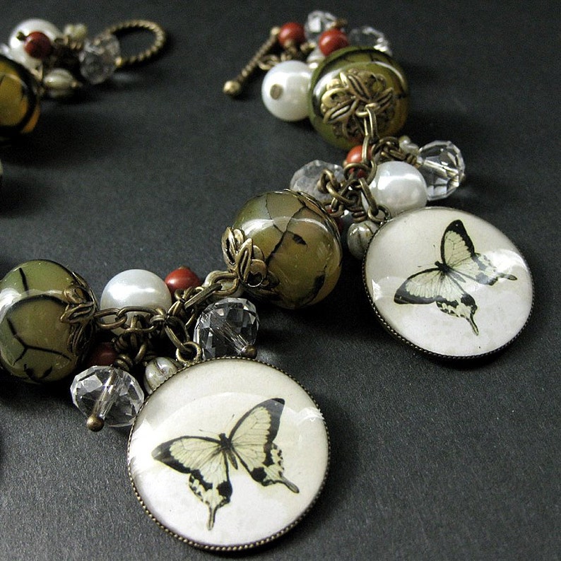 Olive Green Butterfly Bracelet. Gemstone Bracelet. Butterfly Etsy