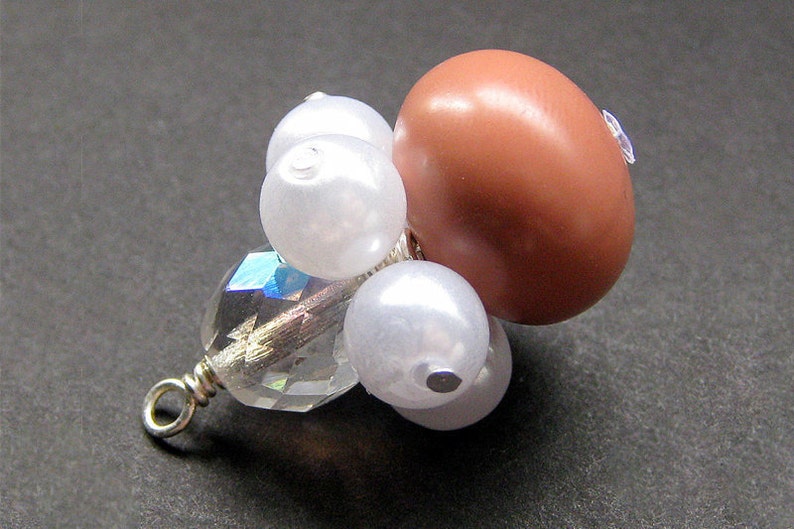 Pearl and Crystal Pendant. Pink Beaded Charm. Handmade Charm. Keyring, Zipper Pull, Purse Charm or Phone Charm. image 1