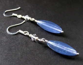 Sky Blue Dangle Earrings in Silver and Glass. Handmade Earrings.