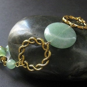 Aventurine and Lampwork Glass Bracelet in Gold. Handmade Jewelry image 1