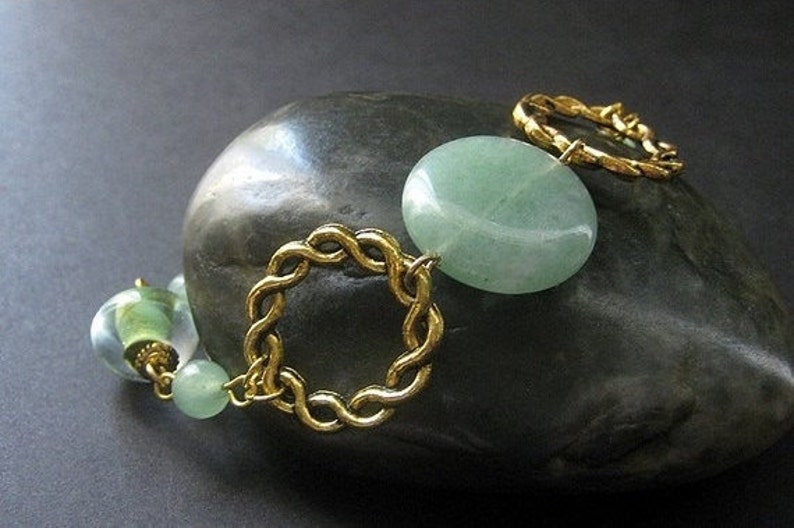 Aventurine and Lampwork Glass Bracelet in Gold. Handmade Jewelry image 1