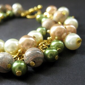 Pearl Bracelet. Gemstone Bracelet. Charm Bracelet in Green Forest Glen Cluster Bracelet. Handmade Bracelet. image 2