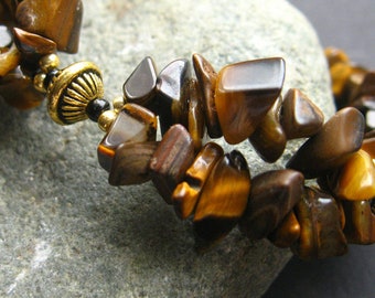 Tigers Eye Cuff Bracelet Beaded in Gemstones and Gold. Handmade Bracelet.