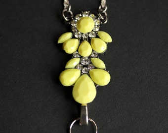 Yellow Lanyard. Badge Holder. Silver Badge Lanyard. Rhinestone Lanyard. Id Lanyard. Yellow Badge Necklace. Handmade Lanyard.