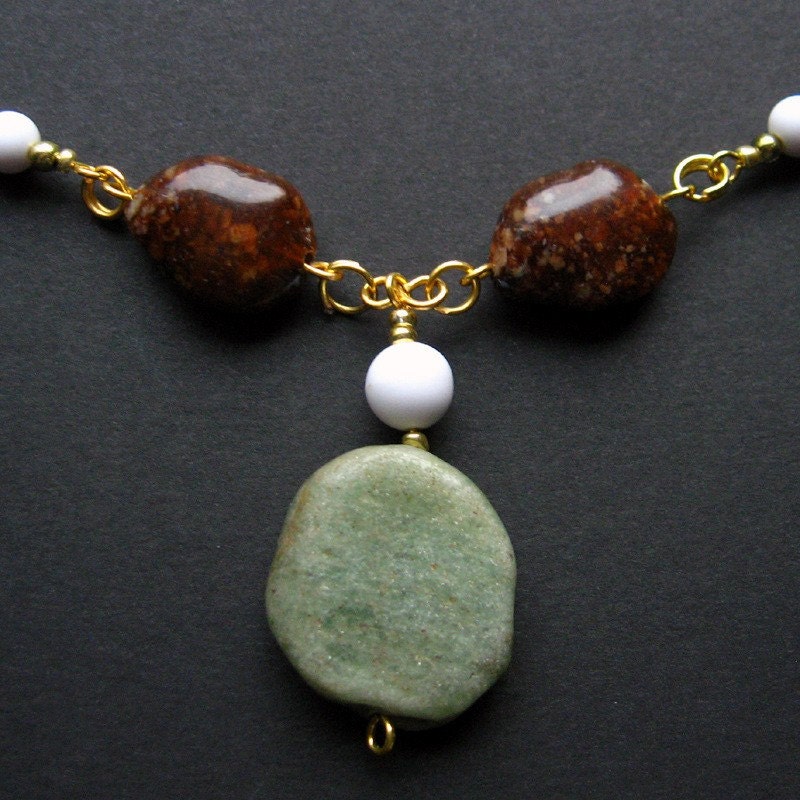 Grüner Stein Halskette. Braun und grün Halskette. Erde Etsy