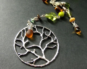 Tree Necklace. Fall Leaves Necklace. Tree of Life Necklace. Autumn Necklace. Beaded Necklace. Handmade Necklace.