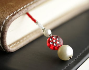 Red Beaded Bookmark. Bright Red Book Thong. Beaded Bookmark. Book Decor. Library Decor. Red Bookmark. Reader Gift. Handmade Book Charm.