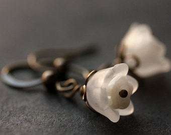 White Floral Earrings. White Flower Earrings. Flower Dangle Earrings. Handmade Earrings. Bronze Earrings. Snowdrop Earrings Handmade Jewelry