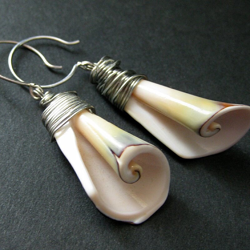 Silver Wire Wrapped Spiral Seashell Earrings. Shell Earrings in Silver ...