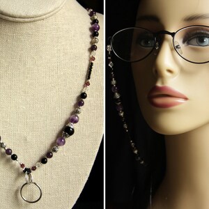 ID Lanyard, Glasses Chain or Face Mask Lanyard. Amethyst Lanyard Eyeglass Holder Purple Badge Lanyard. Gemstone Lanyard Glasses Necklace. image 2